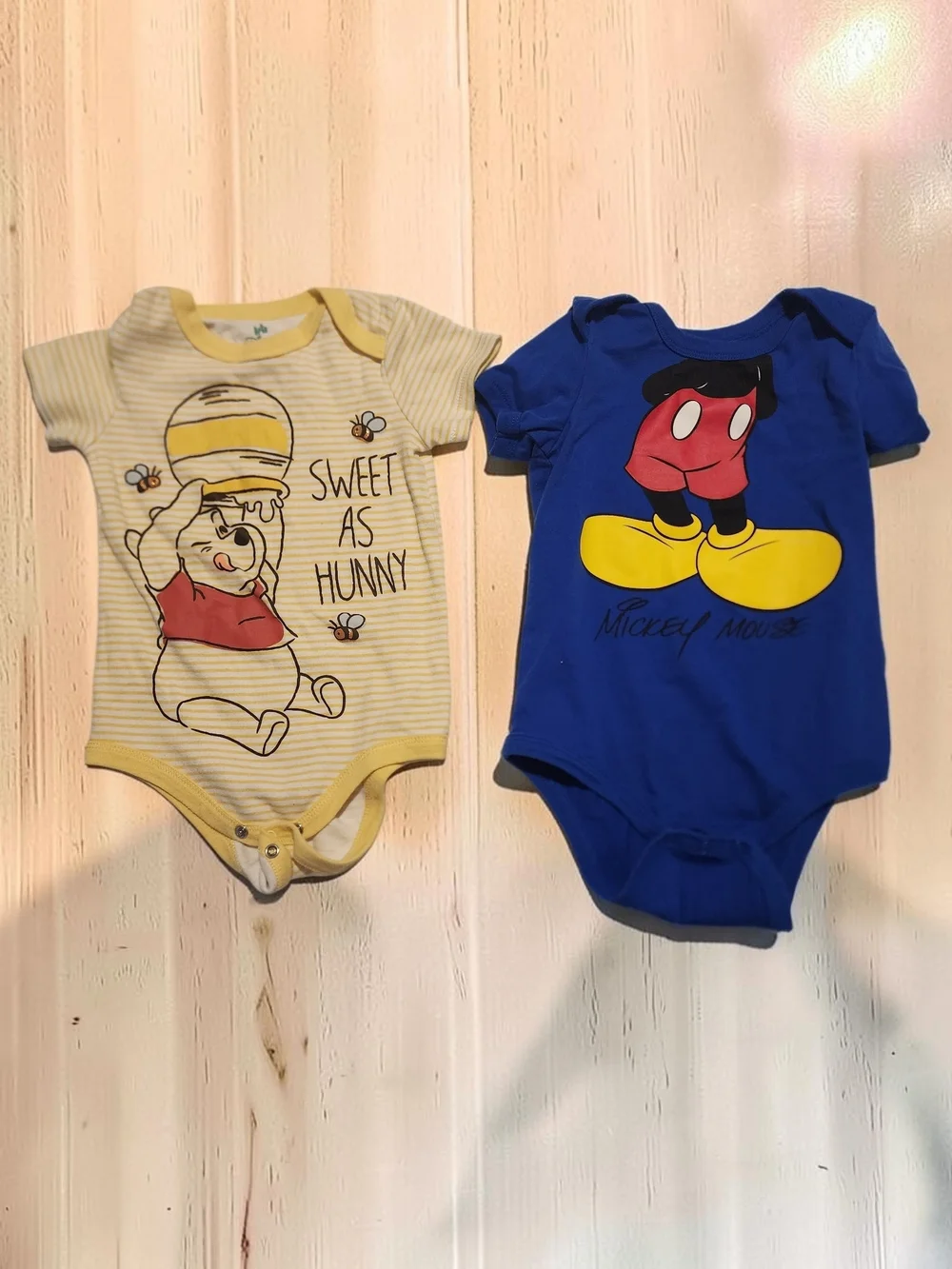 Disney Blue Mickey Mouse & Yellow Winnie the Pooh Twin Bodysuit Set